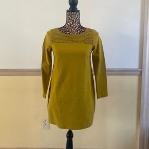 Boden Women's Mustard Yellow Long Sleeve Knit Top with Crochet Neckline 4P